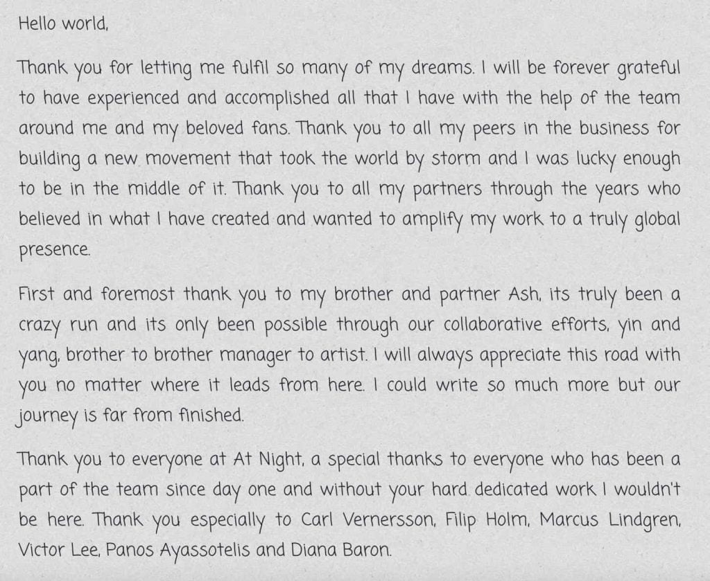 5 year throwback: Avicii pens emotional retirement letter to fans