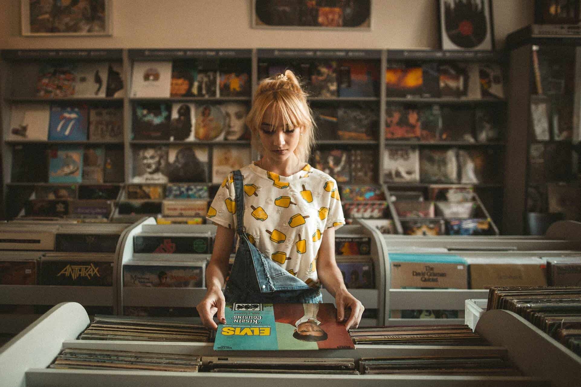Girl at Vinyl music store