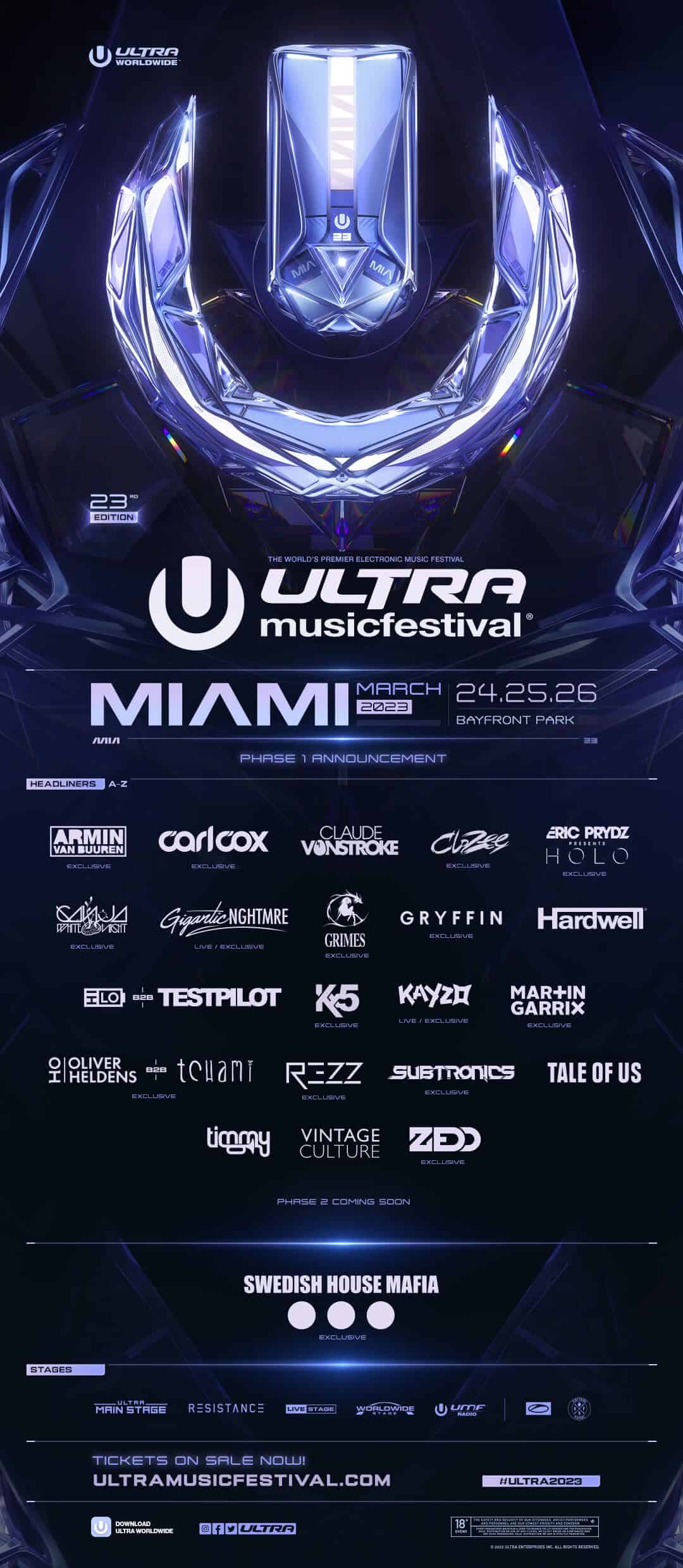 Ultra Music Festival Miami 2023 Phase 1 Lineup