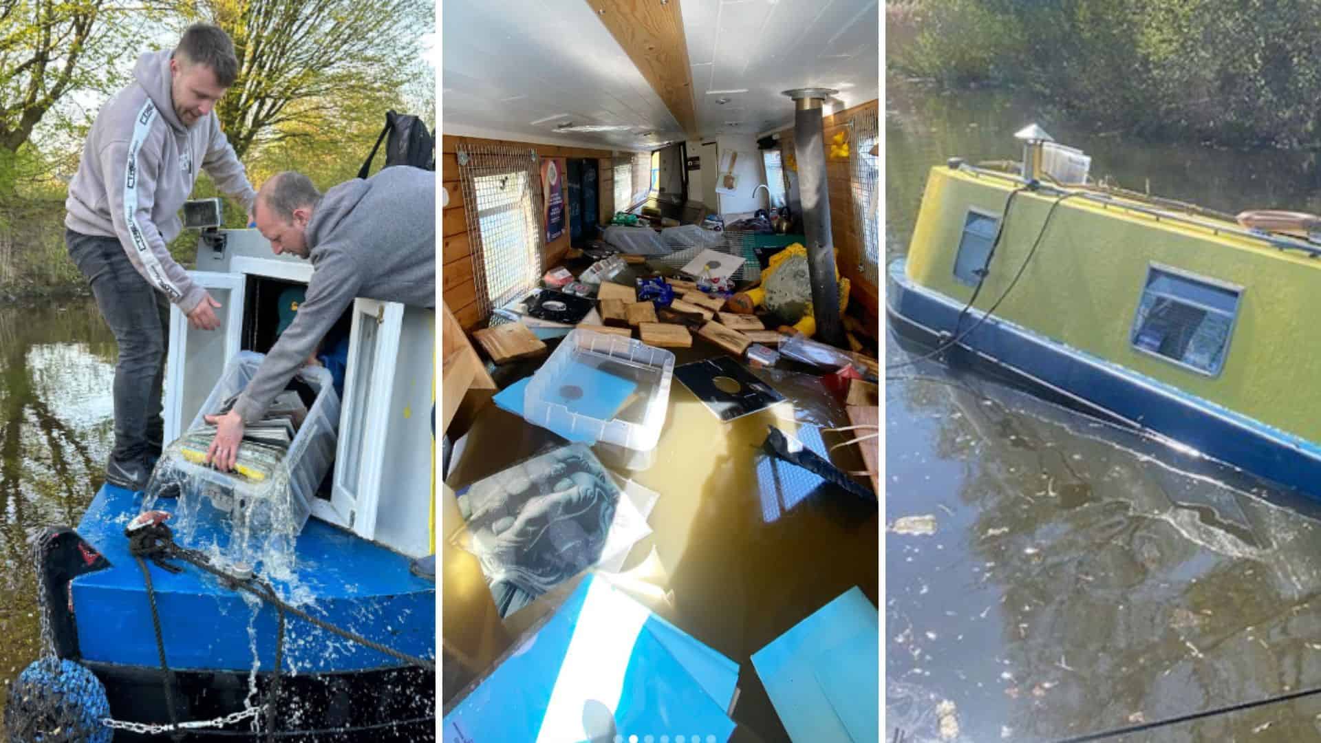 Rubber Ducky Records, a floating store on the Rochdale Canal has sunk