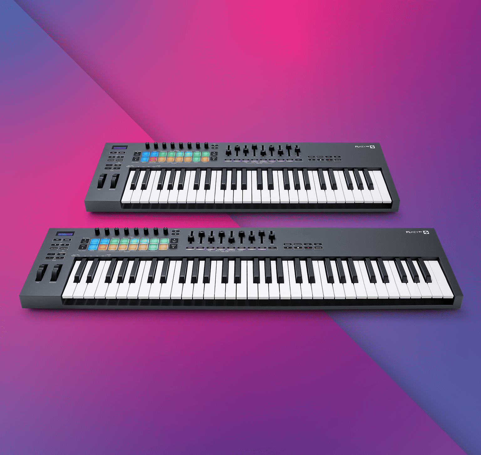 Picture of the FLkey 49 and FLKey 61 keyboards, MIDI, Novation