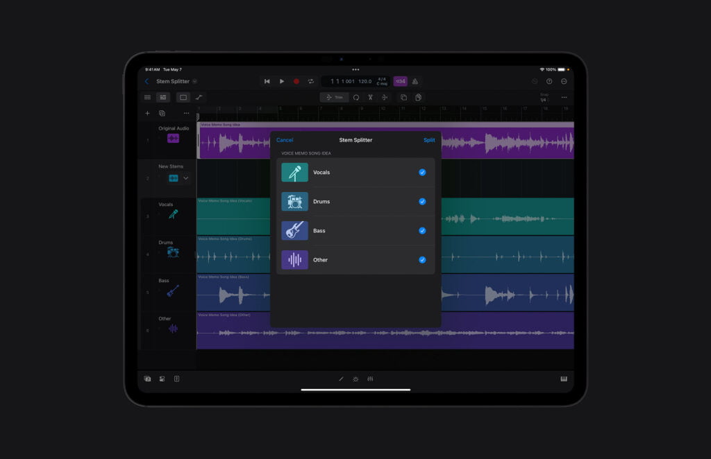 Stem Splitter in Logic Pro for iPad